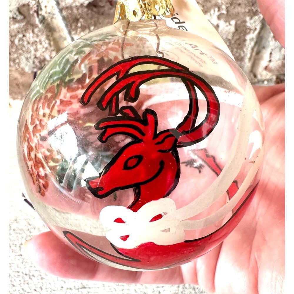 Vintage 90's Inside Art Reindeer Pinecone Ornament Christmas hand Painte…
